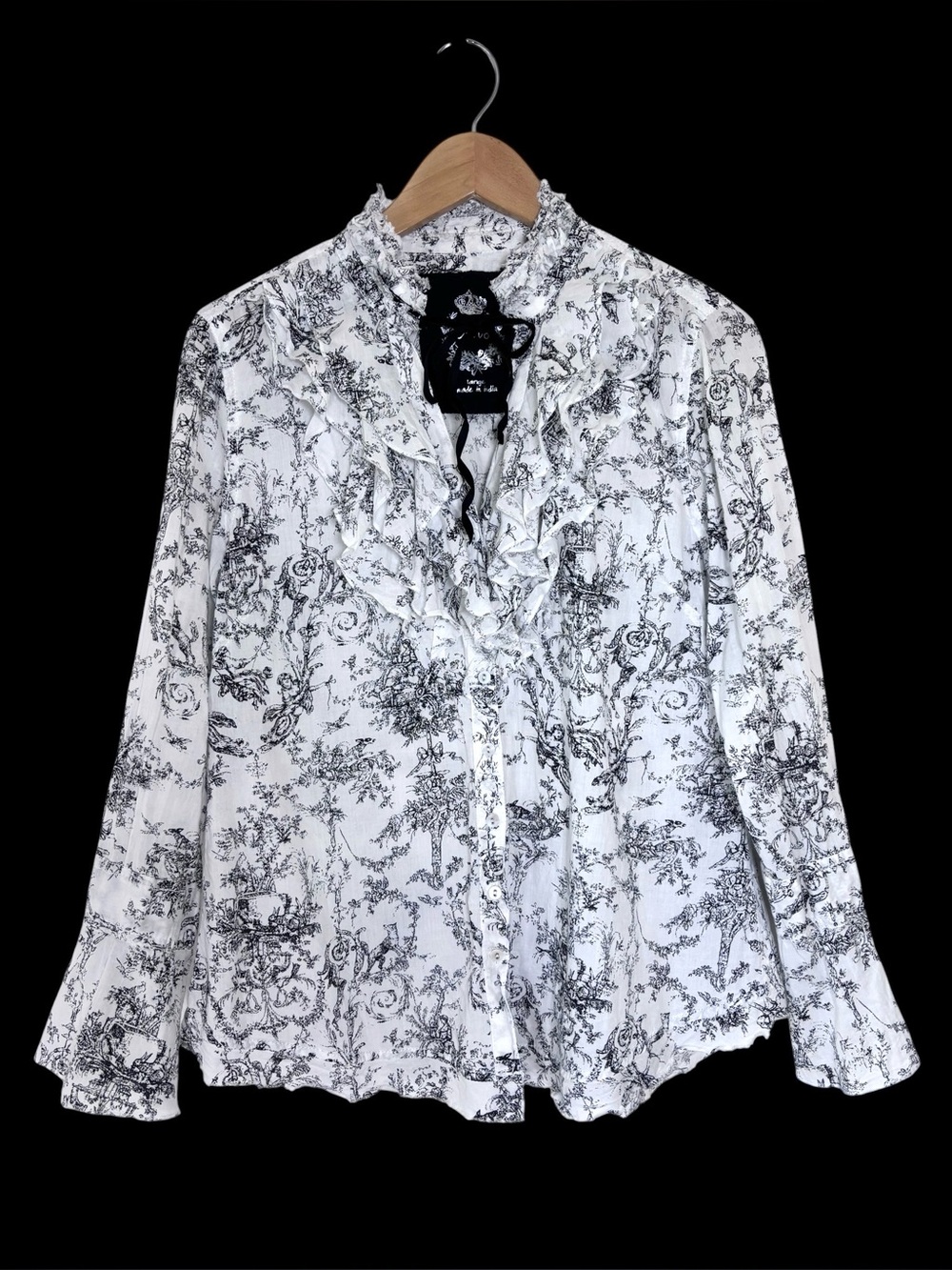 CINO Vintage Toile Off White Ruffle Shirt L